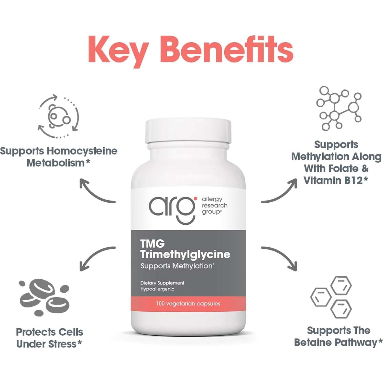 Suplemento Trimetilglicina TMG 750mg - Grupo Alergias 100 Cápsulas