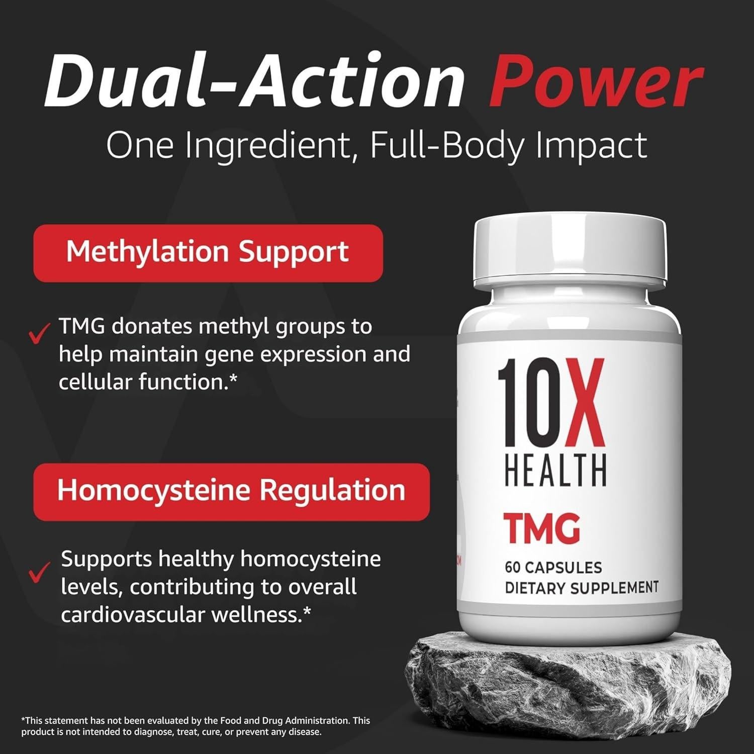 Suplemento TMG 10X Health - 60 cápsulas de trimetilglicina