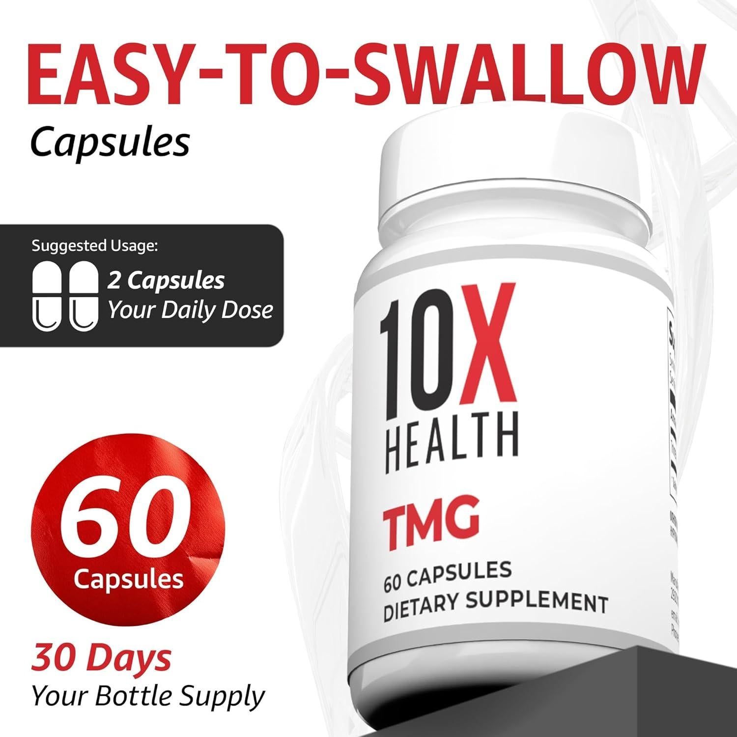 Suplemento TMG 10X Health - 60 cápsulas de trimetilglicina