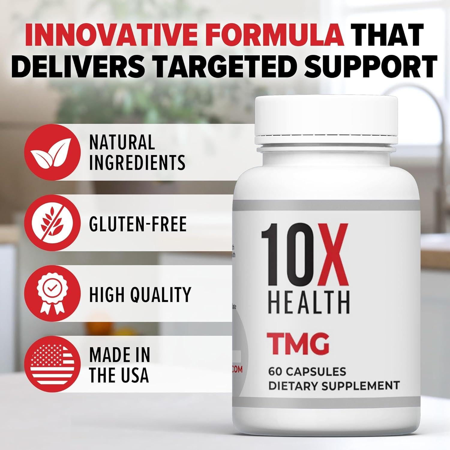 Suplemento TMG 10X Health - 60 cápsulas de trimetilglicina