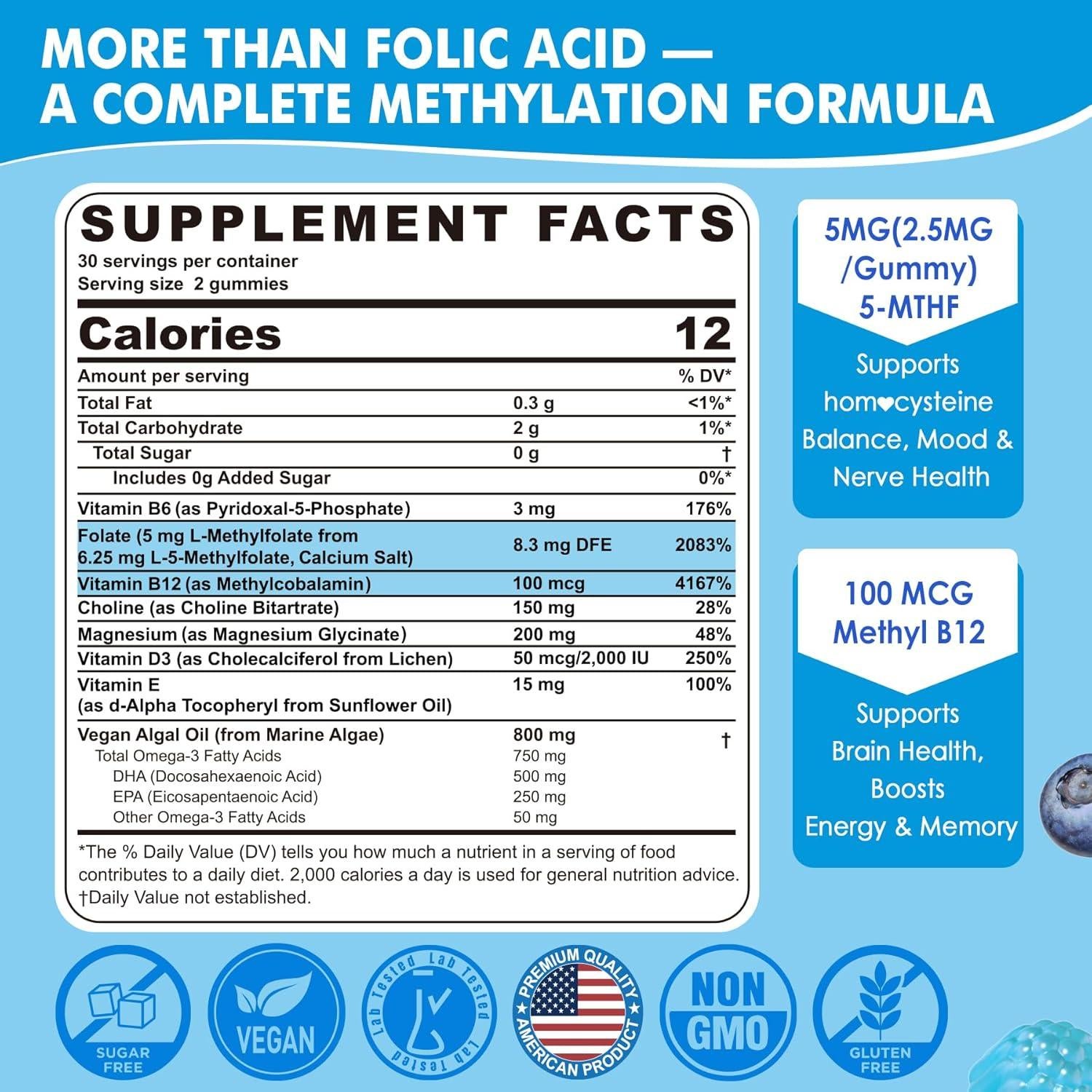 Gomitas de L Metilfolato y B12 Metilado NEVISS 60 Unidades