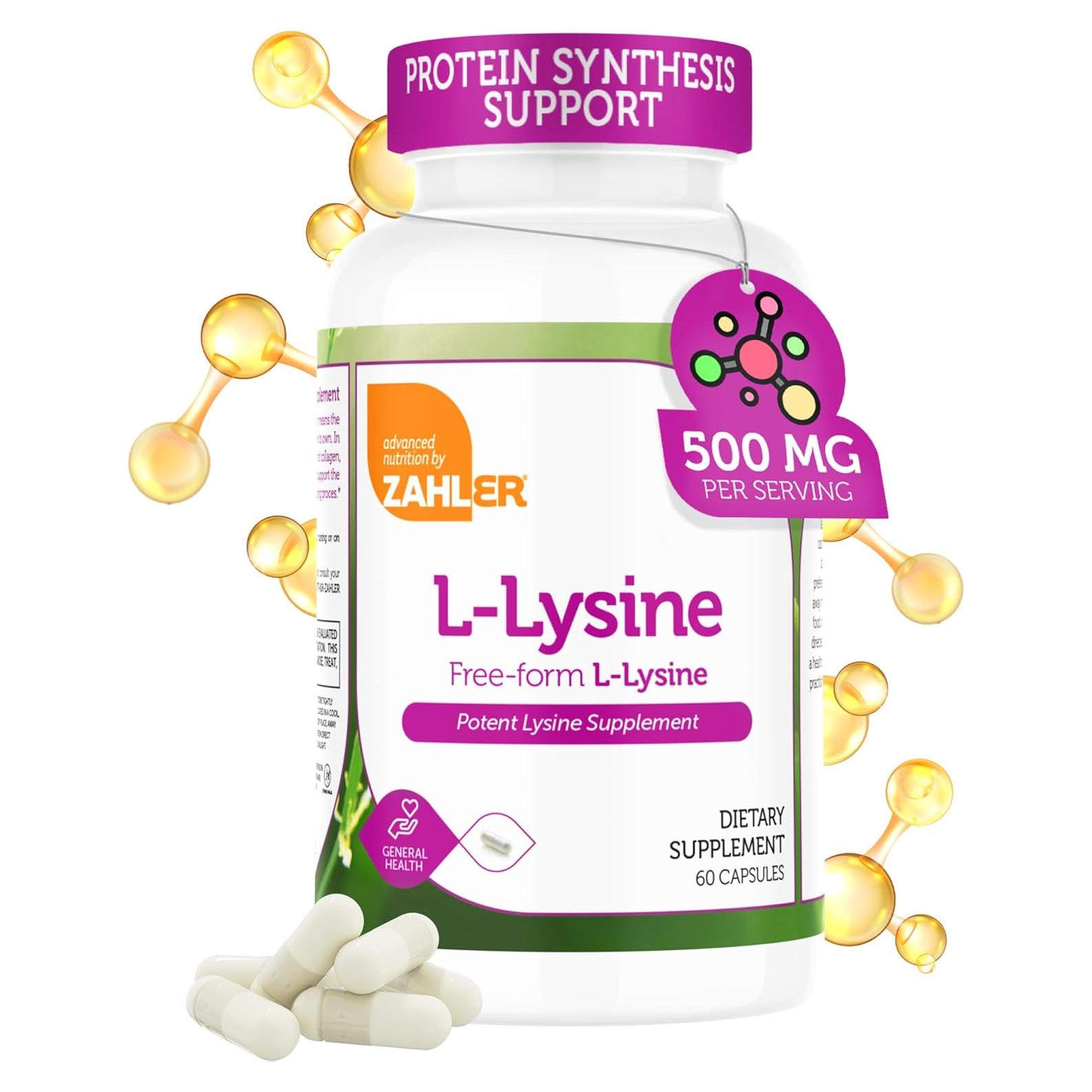 Suplemento L-Lisina 500mg Zahler - 60 Cápsulas Kosher