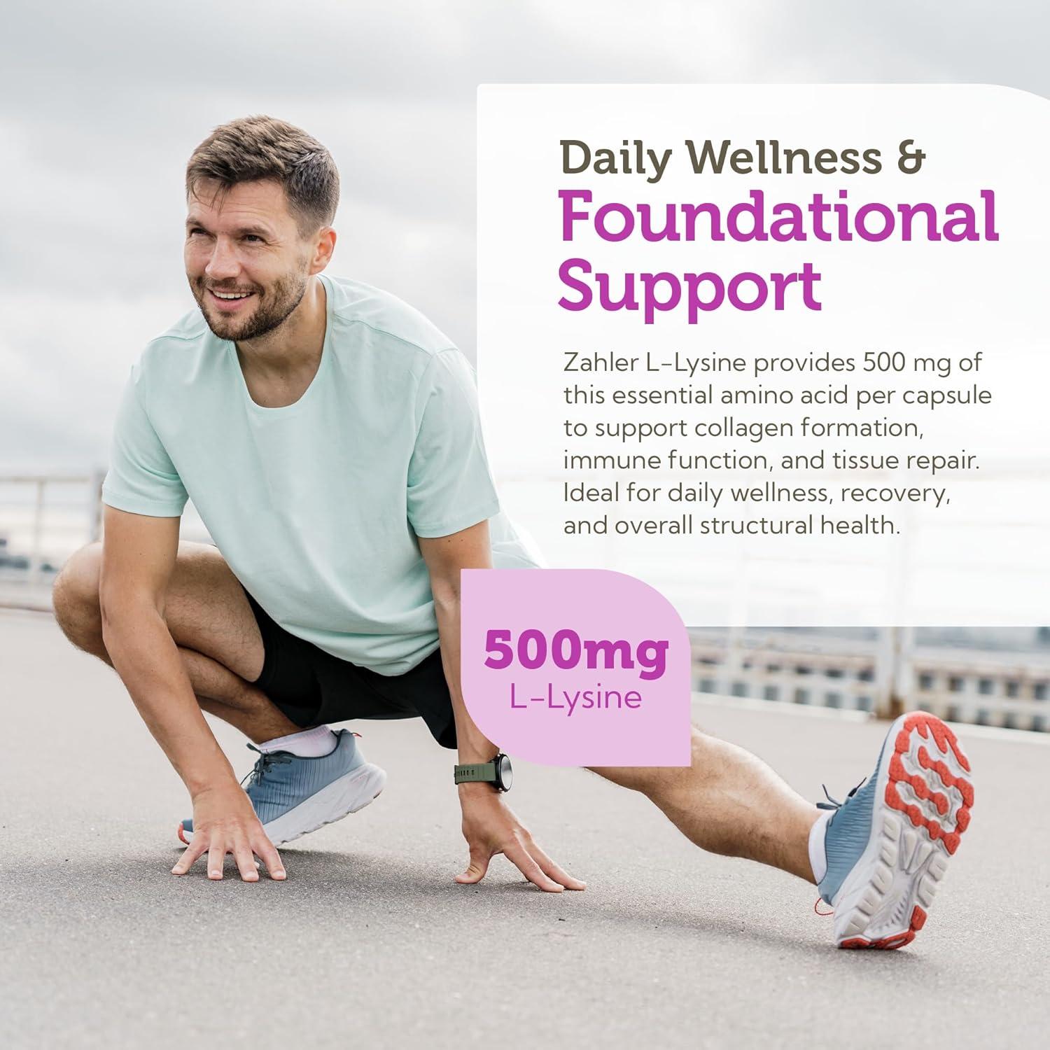 Suplemento L-Lisina 500mg Zahler - 60 Cápsulas Kosher