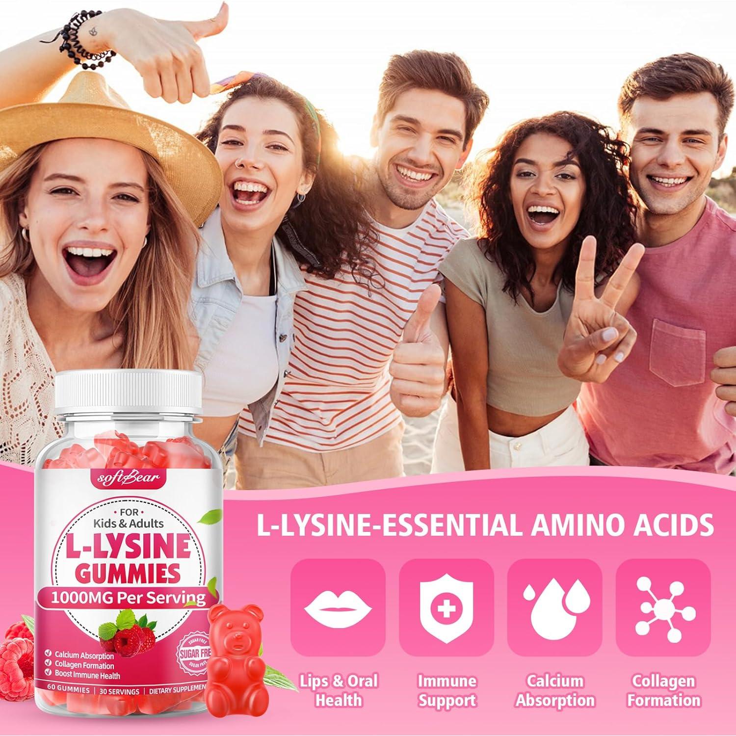 Gomitas de L-Lisina Softbear 1000mg Veganas Sabor Frambuesa 60 Unidades