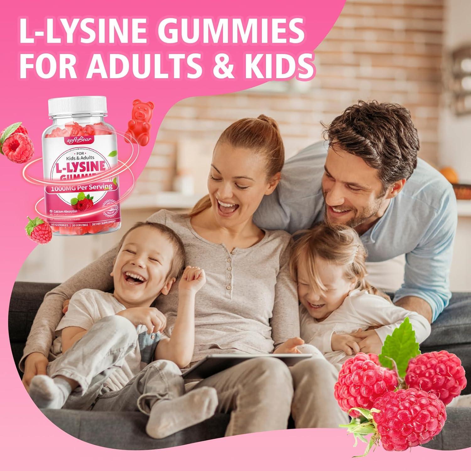 Gomitas de L-Lisina Softbear 1000mg Veganas Sabor Frambuesa 60 Unidades