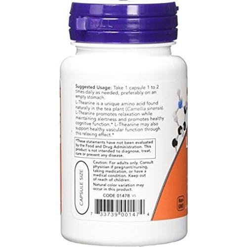 NOW Foods L-Theanine 200 mg 60 Cápsulas Vegetales Relajación