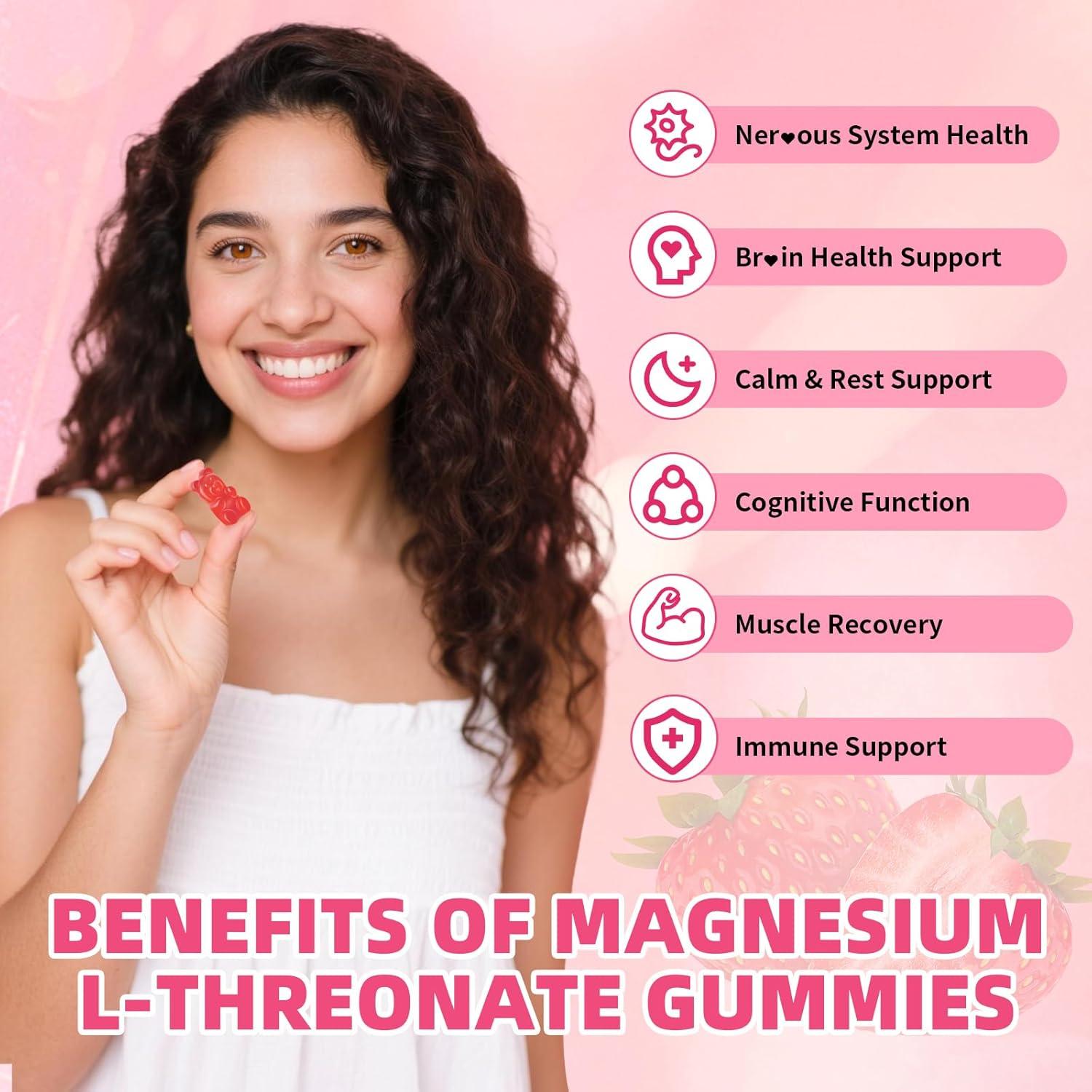 Gomitas de L-Treonato de Magnesio Mchokuu 1000mg Sabor Fresa 60 Unidades