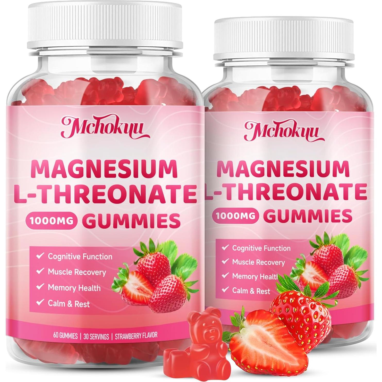 Gomitas de L-Treonato de Magnesio Mchokuu 1000mg Sabor Fresa 60 Unidades