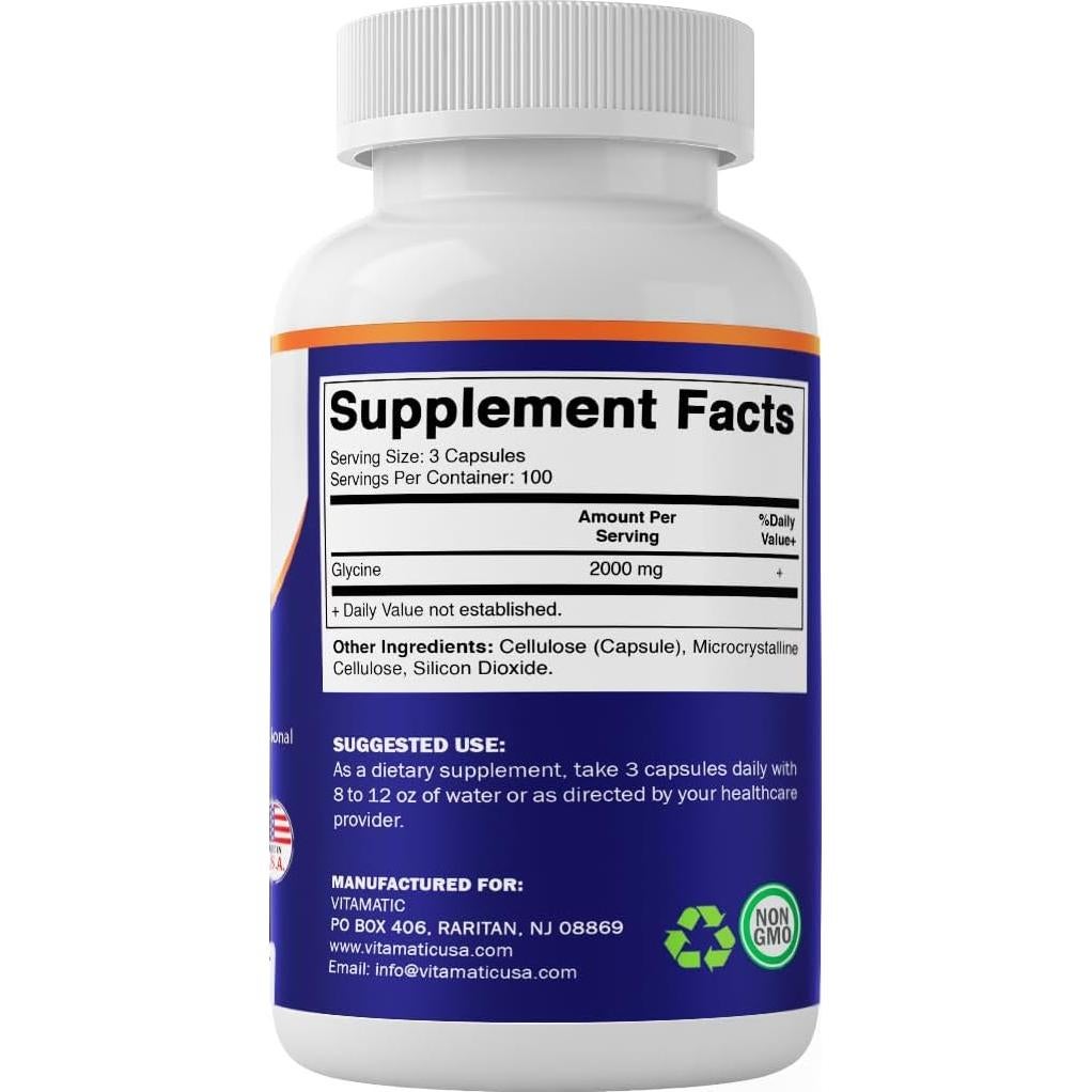 Suplemento de Glicina Vitamatic 2000mg 300 Cápsulas Sin Gluten