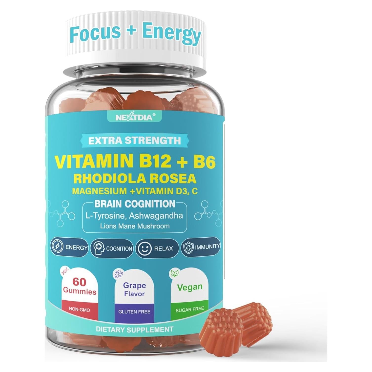 Gomitas Energéticas Nextdia L-Tirosina B12 D3 C 60 Unidades