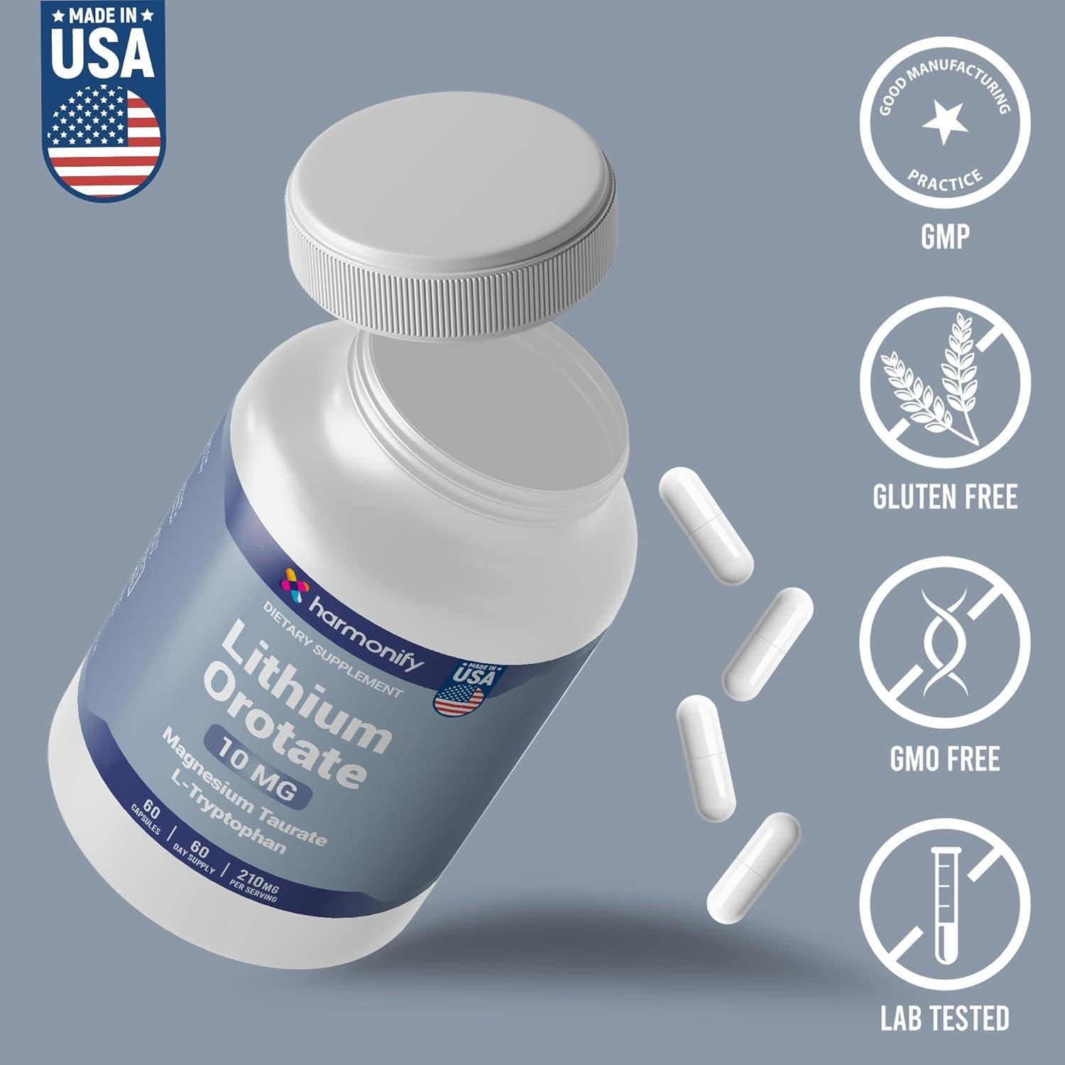 Suplemento de Orotato de Litio 10mg HARMONIFY - 60 Cápsulas Veganas