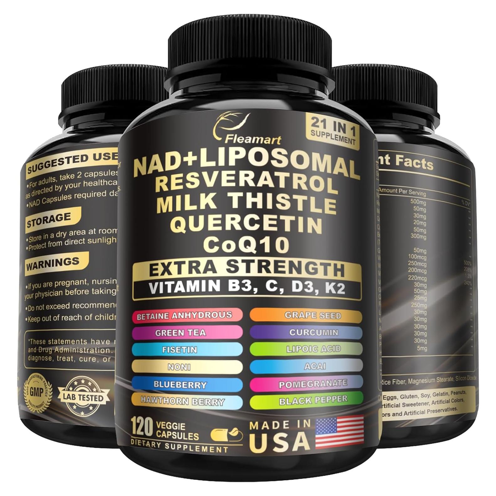 Suplemento Liposomal de NAD+ Fleamart 120 Cápsulas 50mg