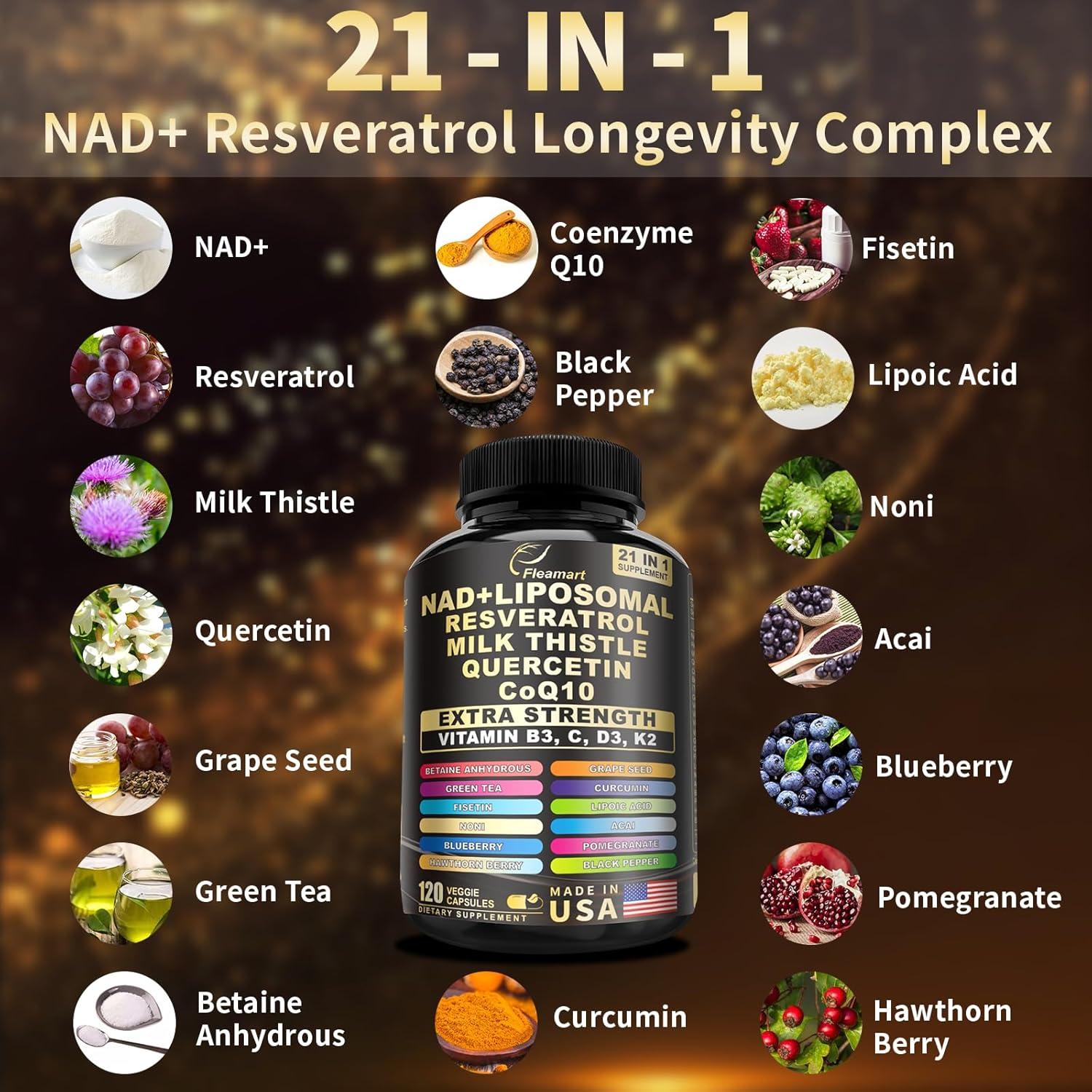 Suplemento Liposomal de NAD+ Fleamart 120 Cápsulas 50mg