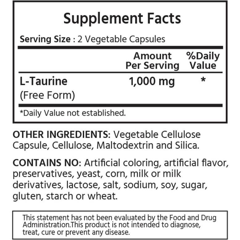 L-Taurina 1000 mg ML Naturals 180 Cápsulas Vegetales