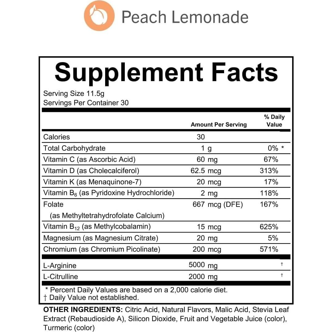 L-Arginina Completa Fenix Nutrition 5000mg Limonada Durazno