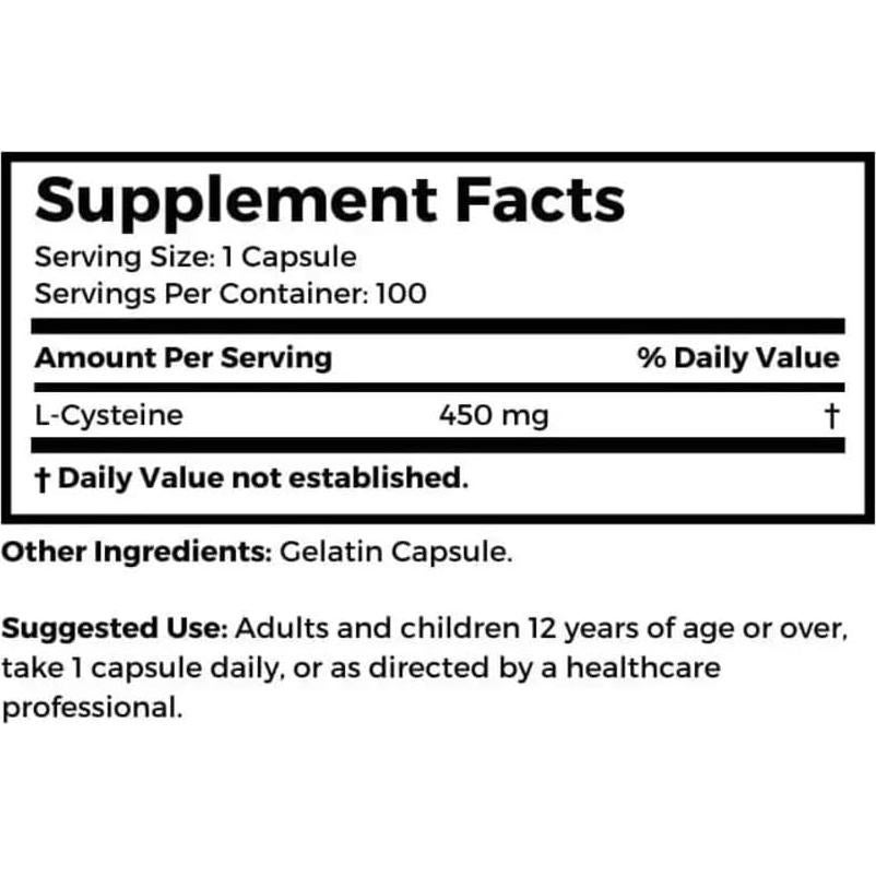 Cisteína 500mg Dr. Clark Store - 100 Cápsulas Gelatinosas