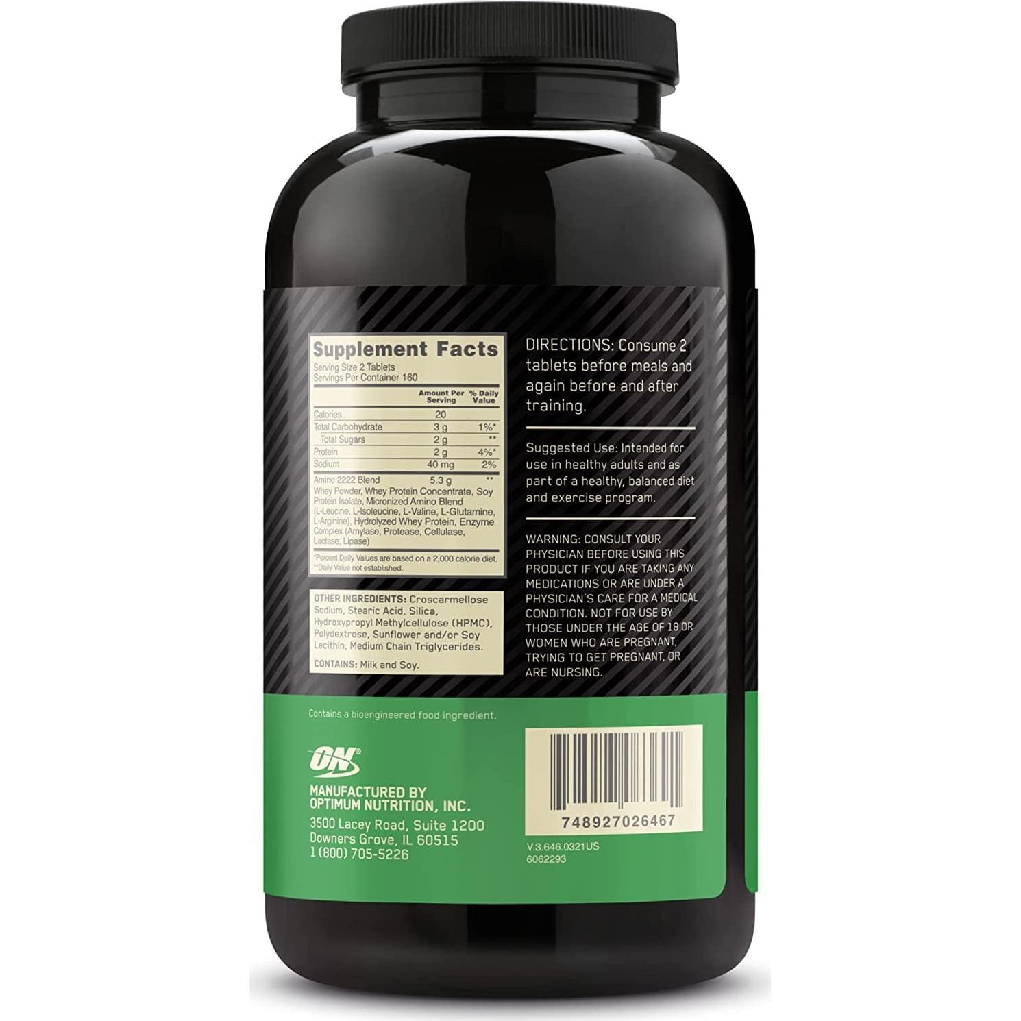Optimum Nutrition Superior Amino 2222 Tabletas 320 Conteo EAAs