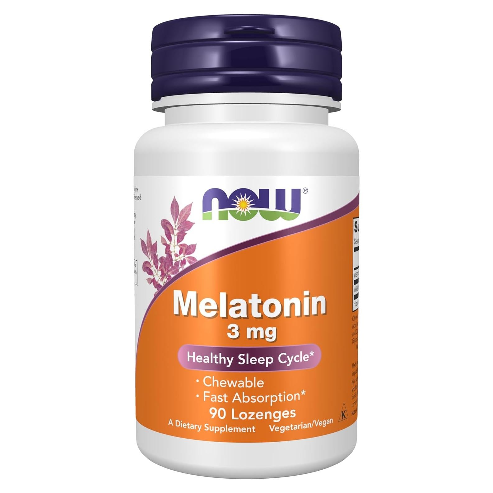 NOW Supplements, Melatonin 3 mg, Free Radical Scavenger*, Healthy Sleep Cycle*, 90 Chewable Lozenges