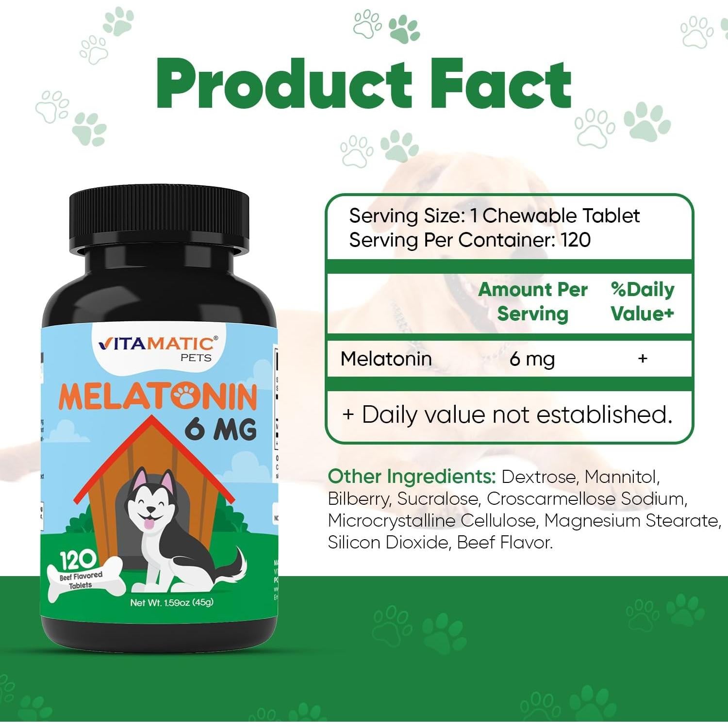 Melatonina para Perros Vitamatic 6 mg - 120 Tabletas Masticables