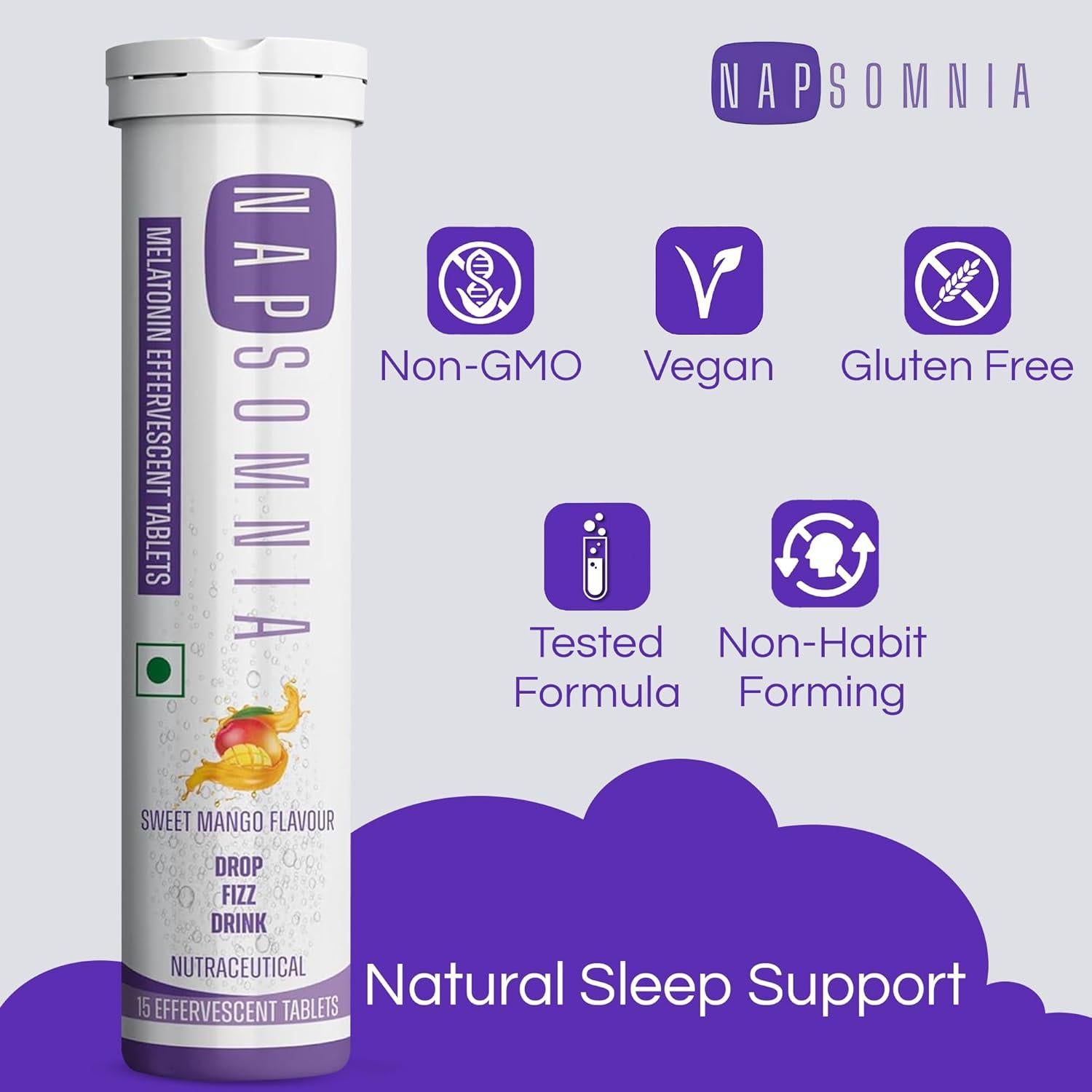 Tabletas Efervescentes de Melatonina Walpar 15 Unidades Mango