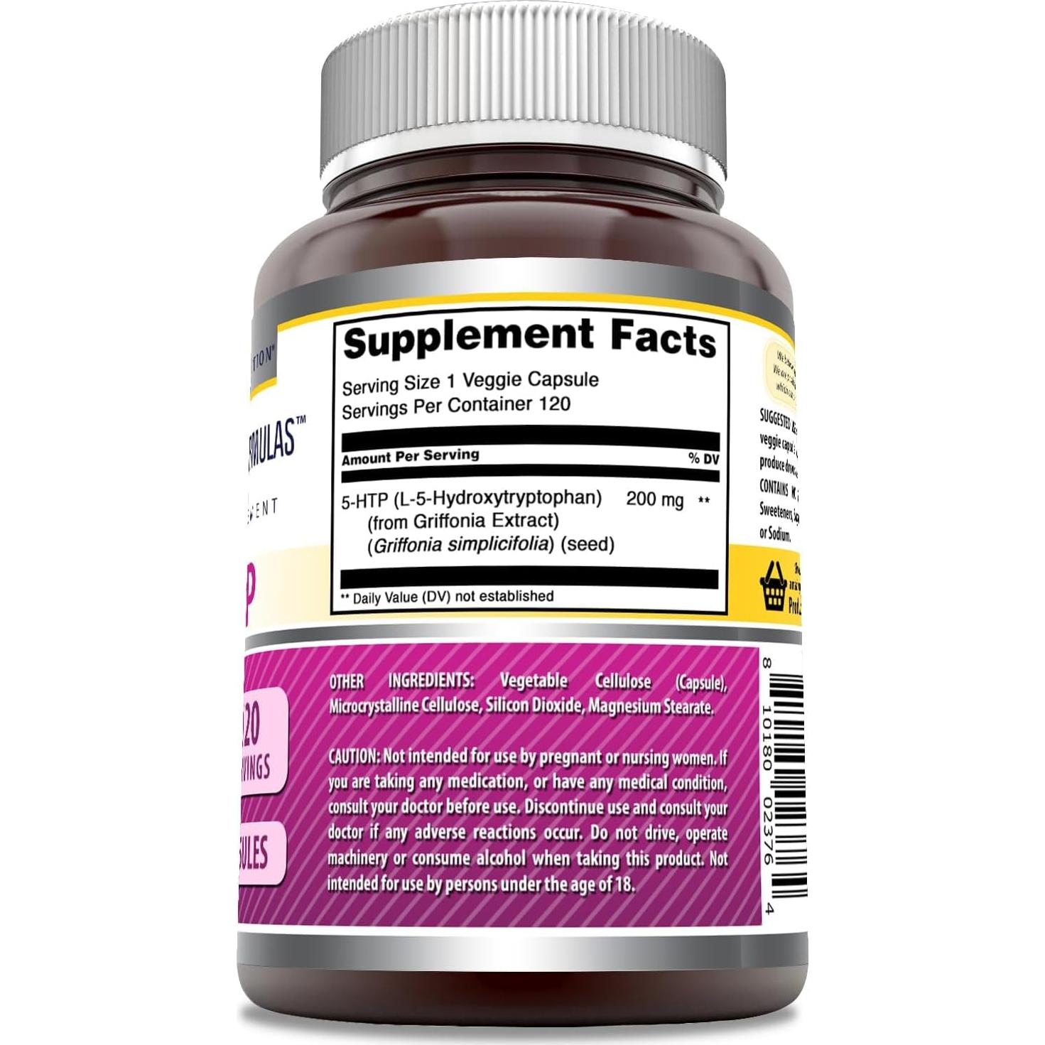 Suplemento 5-HTP Fórmulas Asombrosas 200 Mg 120 Cápsulas Vegetales