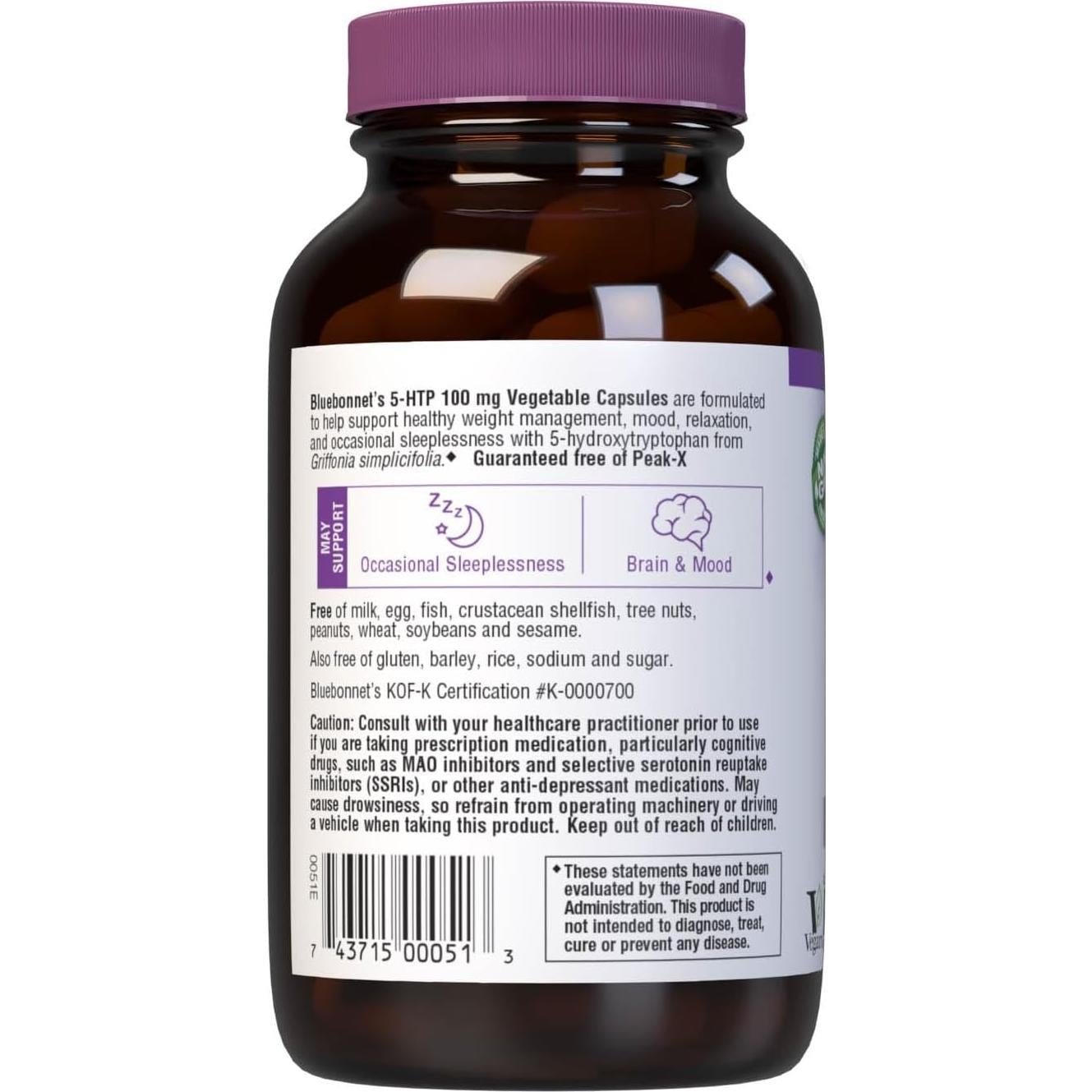 Cápsulas Vegetales 5-HTP 100mg Bluebonnet, 60 Porciones