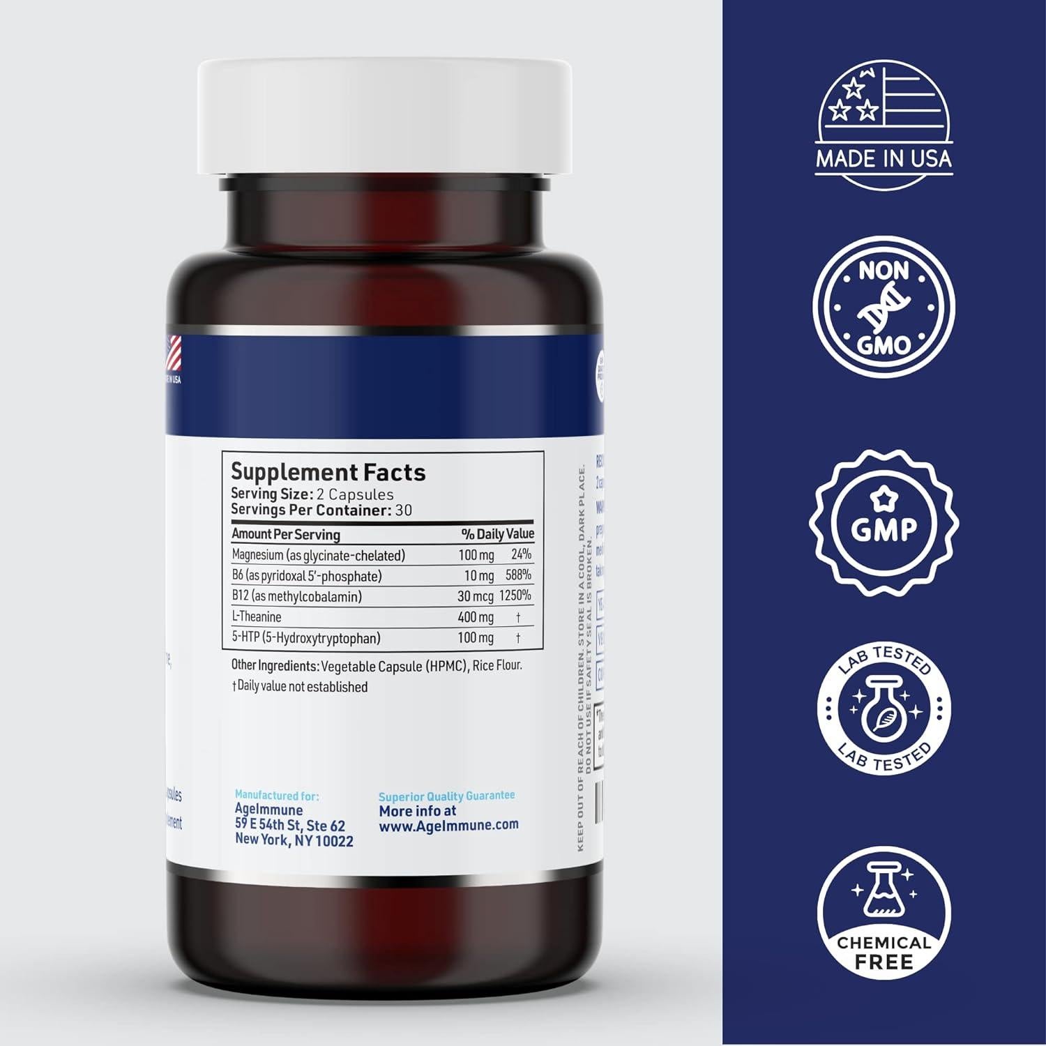 Suplemento 5-HTP Age Immune 60 Cápsulas - Alivio Estrés y Relajación