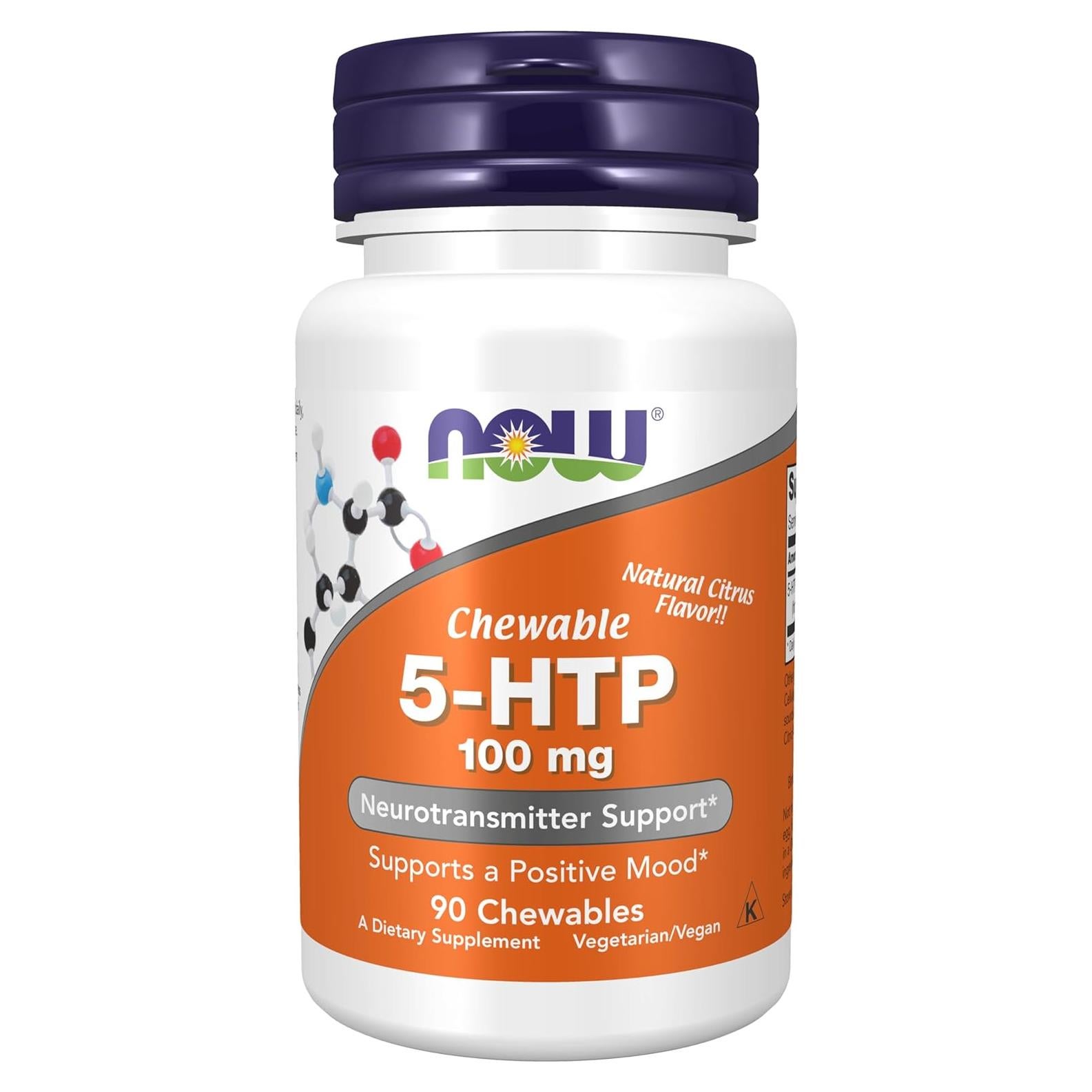 Suplemento 5-HTP NOW Foods 100 mg 90 Masticables Sabor Cítrico