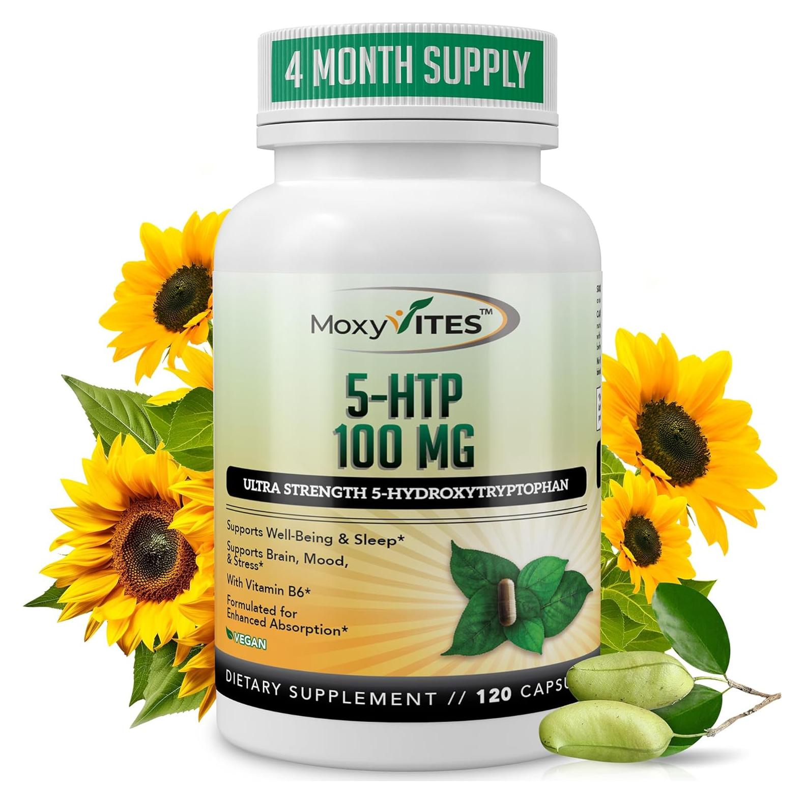 Suplemento 5-HTP MoxyVites 100mg con B6 - 120 Cápsulas Veganas