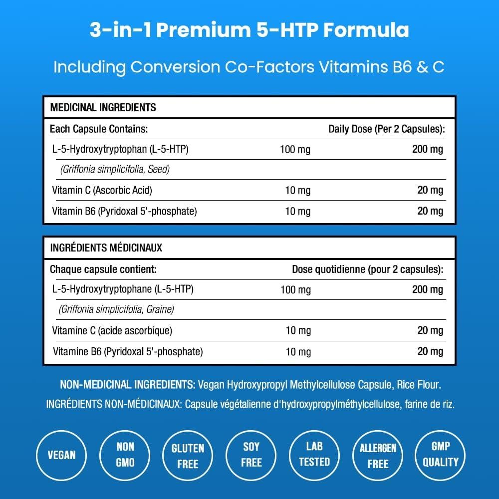 Suplemento 5-HTP NutraChamps 200mg 120 Cápsulas Veganas