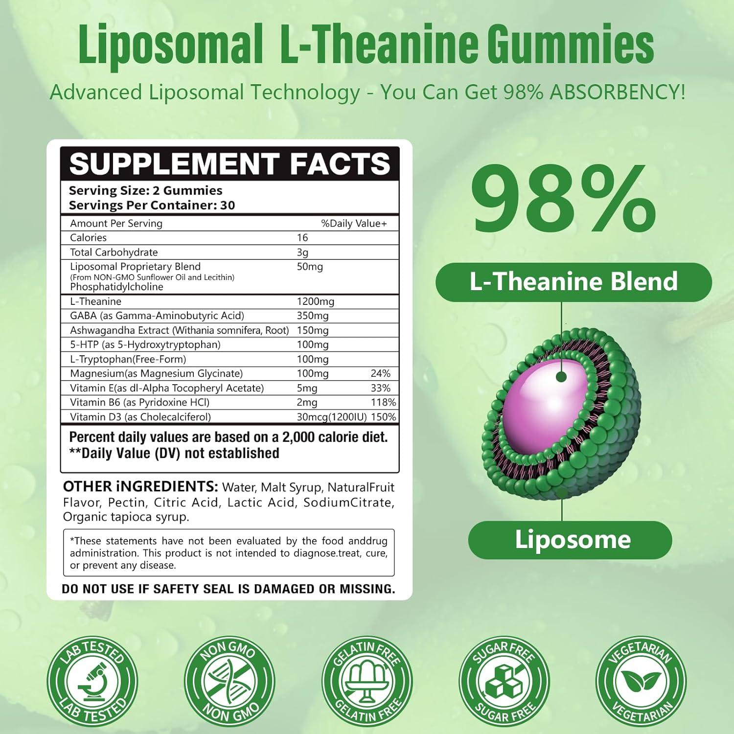 Gomitas Liposomales L-Theanina 1200mg Oakevlp 60 Unidades