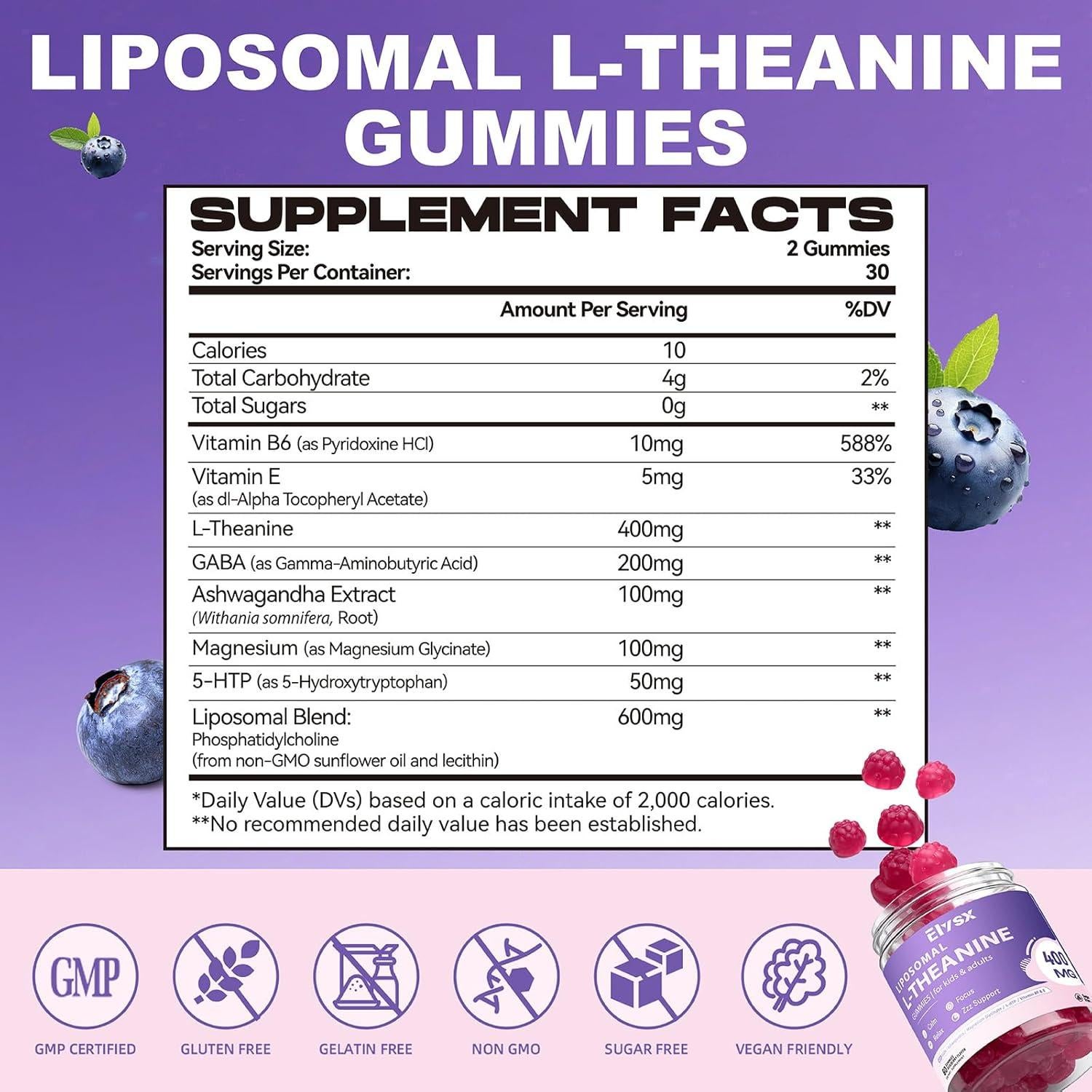 Gomitas Liposomales L-Teanina Elysx 400mg Sabor Arándano 60 Unid