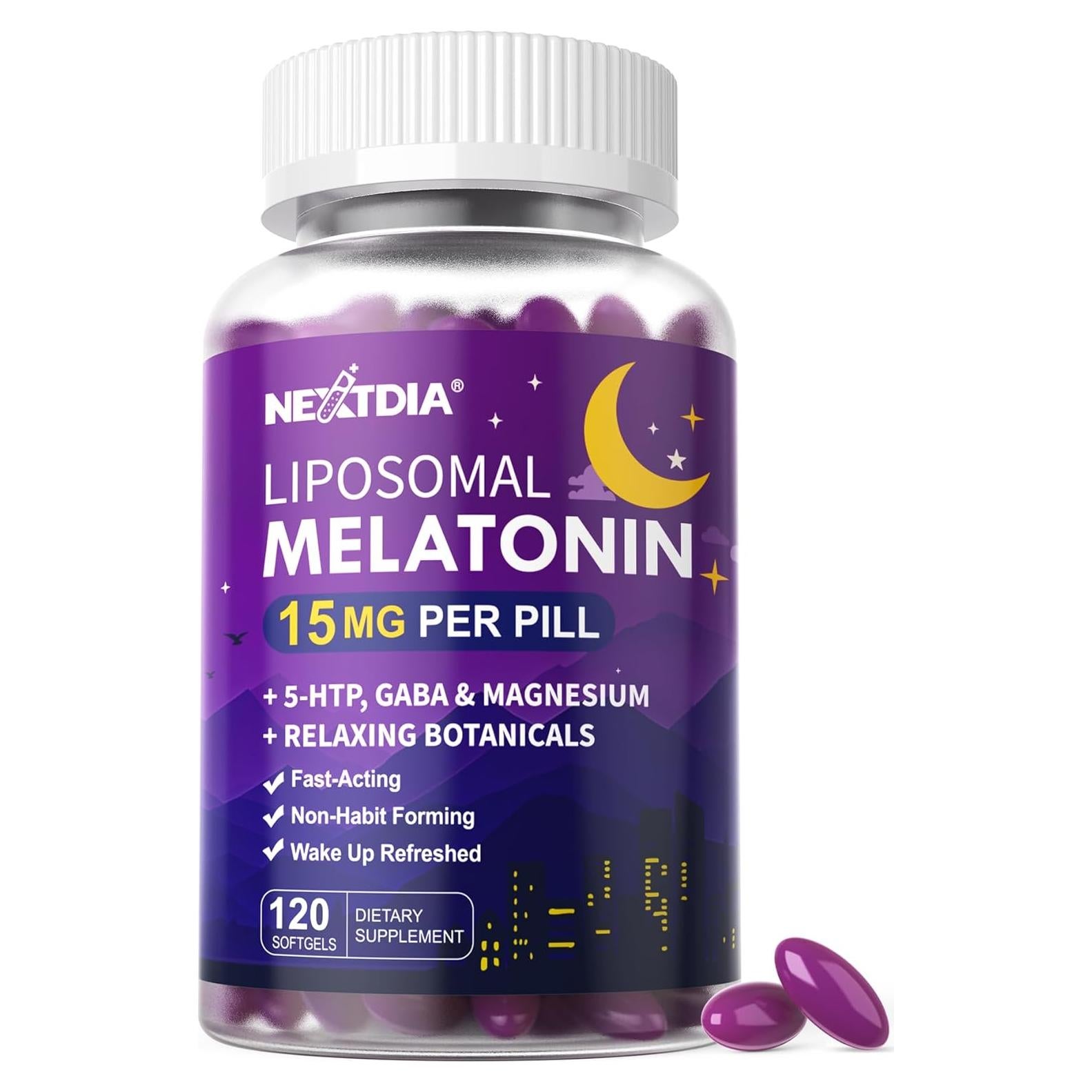 Suplemento de Melatonina Liposomal 15mg 120 Softgels Nextdia