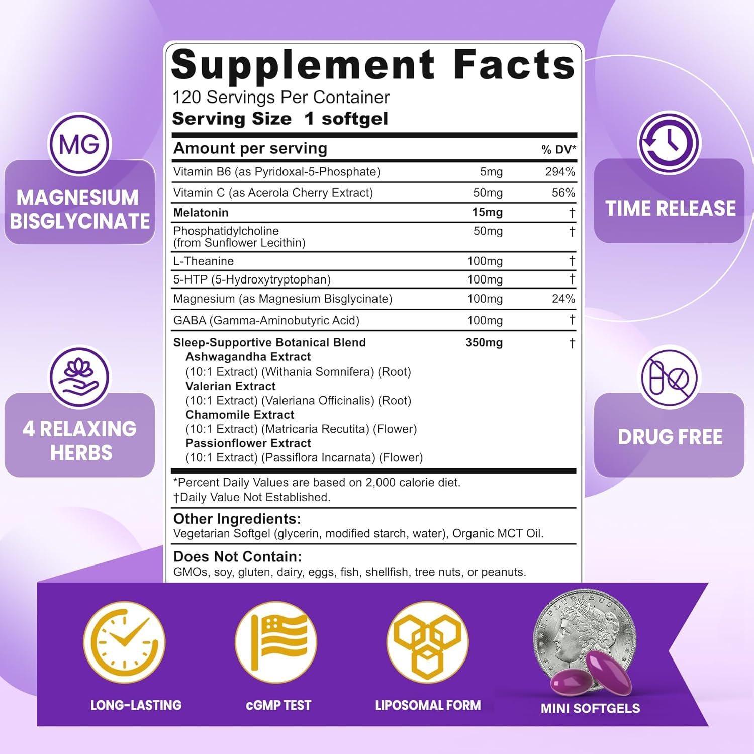 Suplemento de Melatonina Liposomal 15mg 120 Softgels Nextdia