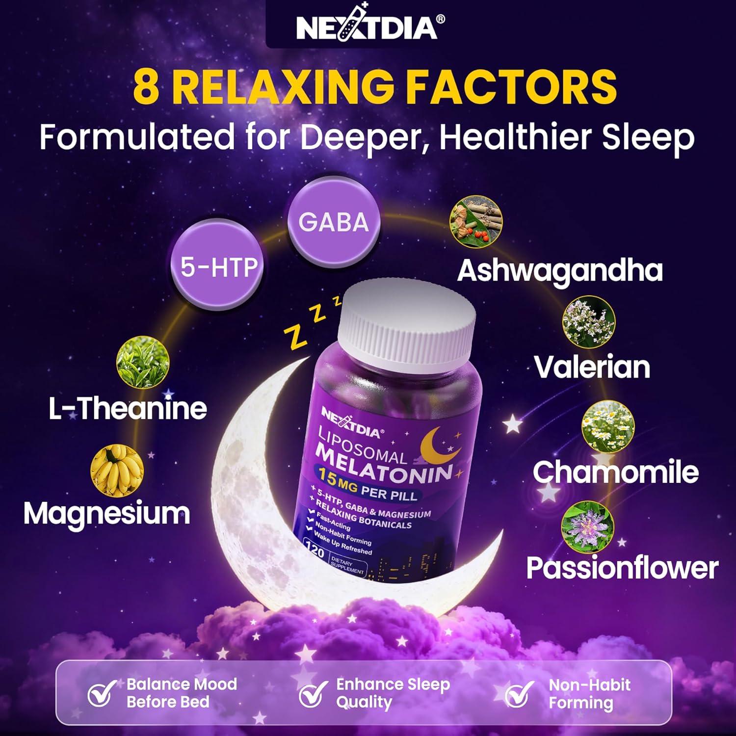 Suplemento de Melatonina Liposomal 15mg 120 Softgels Nextdia