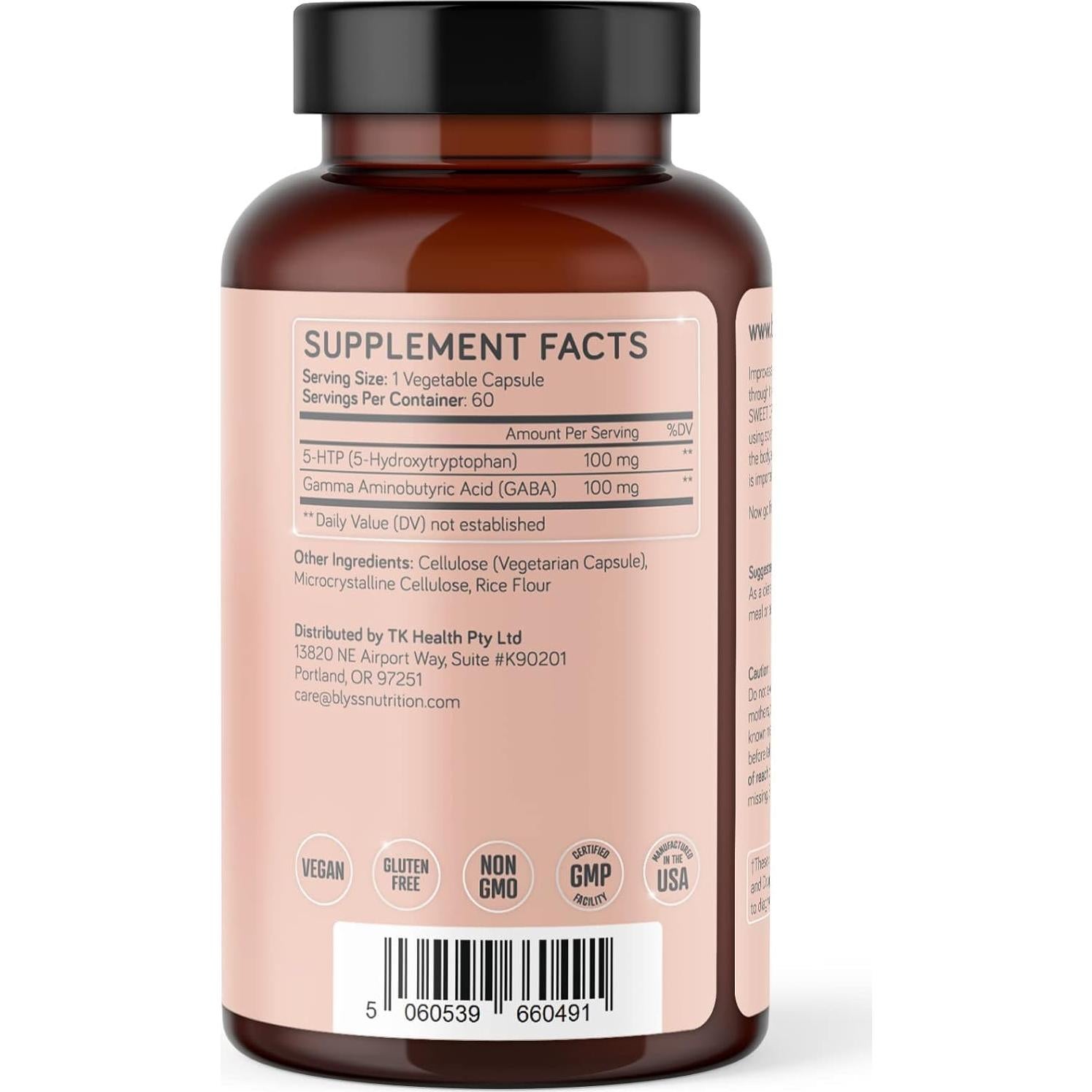 Suplemento 5HTP Plus GABA BLYSS - 60 Cápsulas Veganas