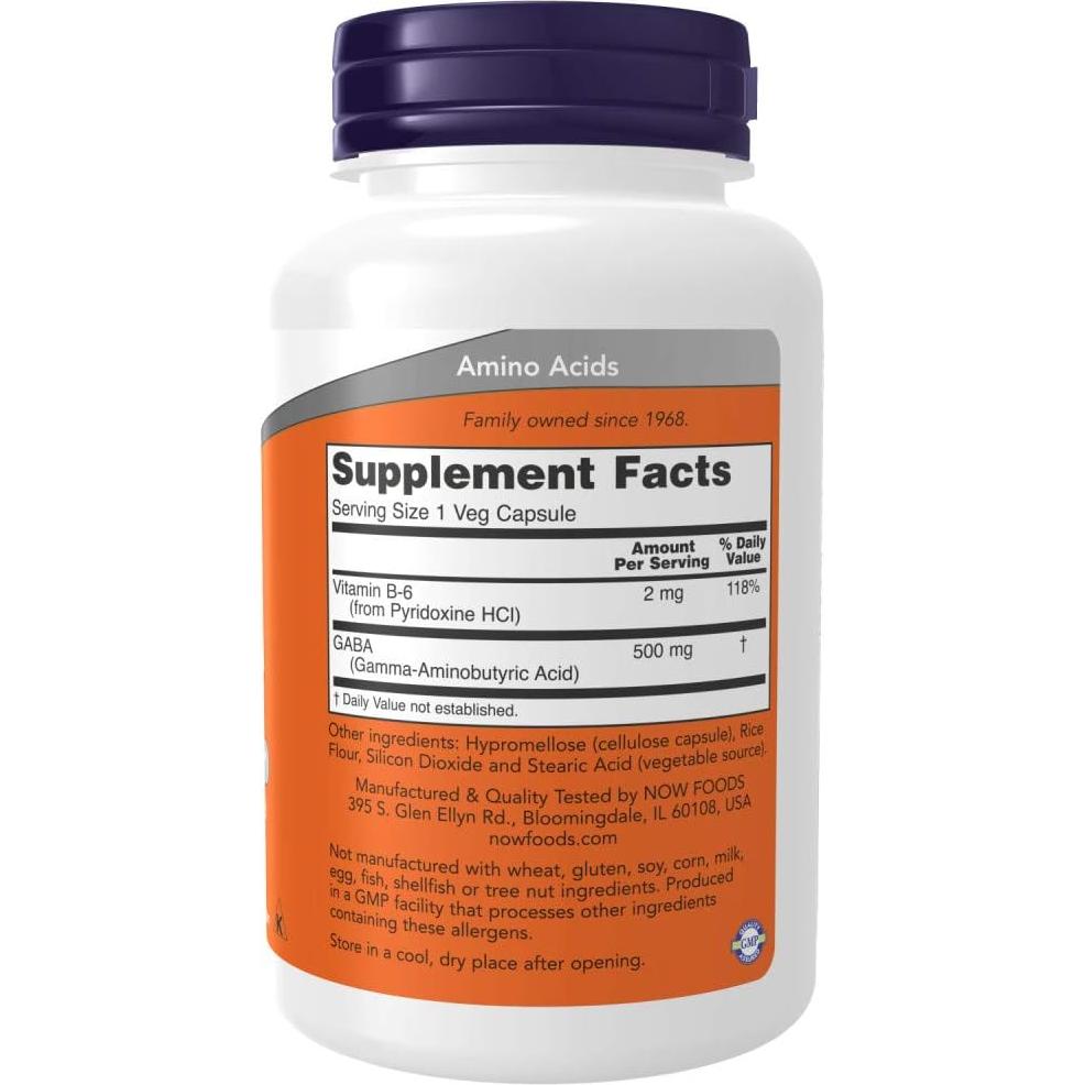 Suplemento GABA 500mg NOW Foods - 200 Cápsulas Total
