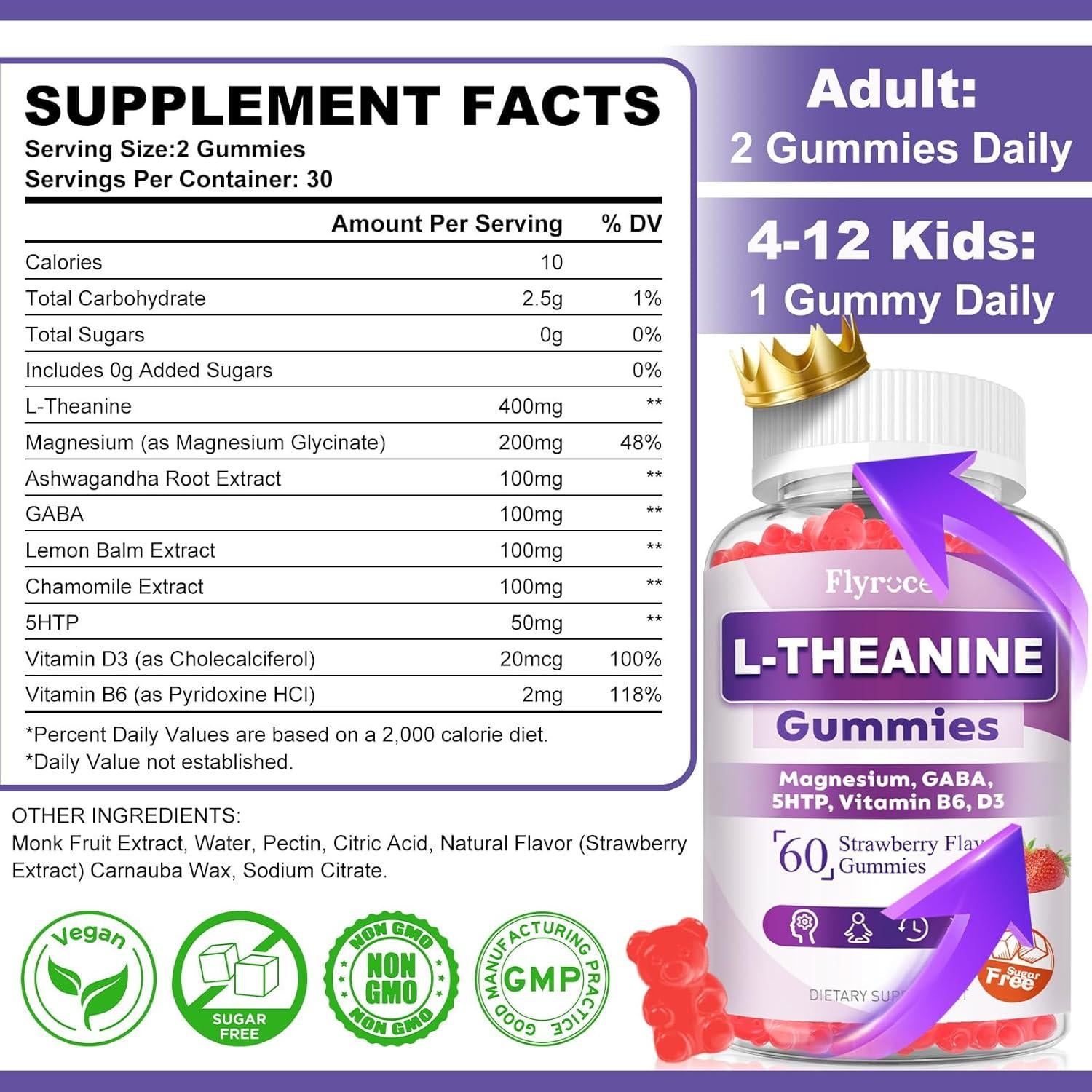 Gomitas L-Theanina 400mg Flyrocer con Ashwagandha 60 Unidades