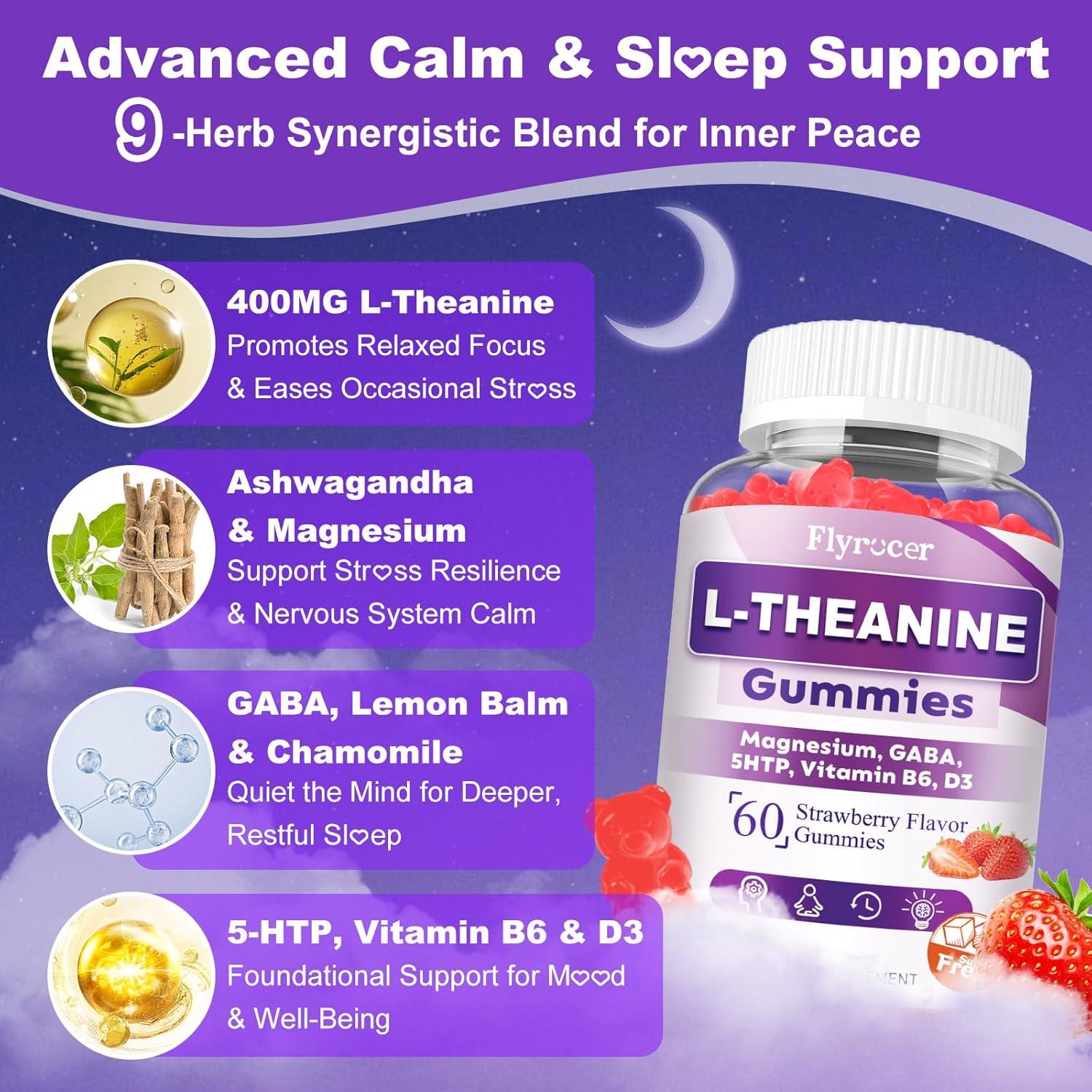 Gomitas L-Theanina 400mg Flyrocer con Ashwagandha 60 Unidades