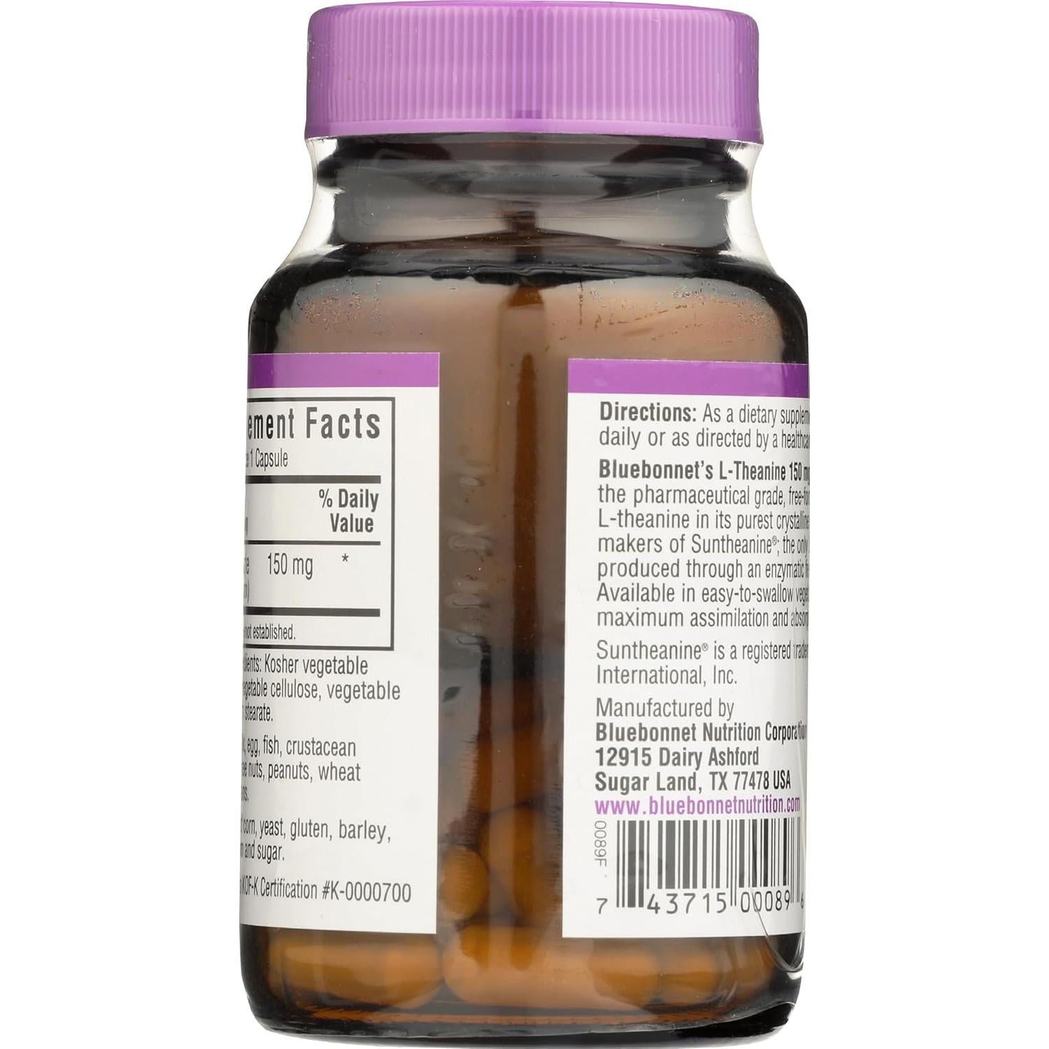 Suplemento L-Teanina 200 mg Bluebonnet - 30 Cápsulas