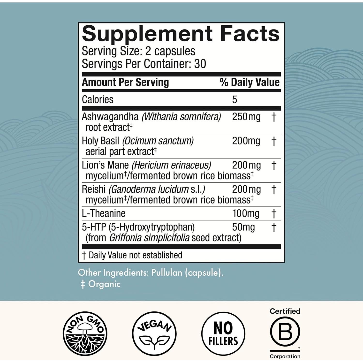 Cápsulas MycoBenefits Mood Host Defense - Suplemento Relajante 60 Unidades