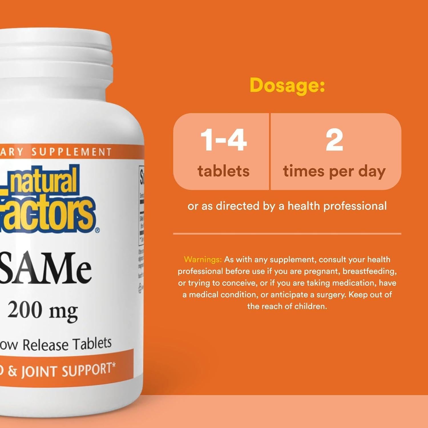 Factores Naturales SAMe 200 mg, 60 tabletas para Ánimo y Articulaciones