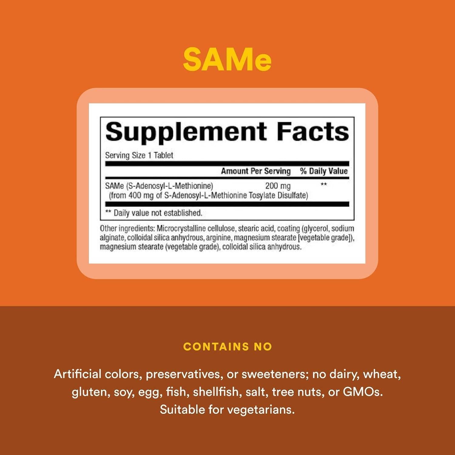 Factores Naturales SAMe 200 mg, 60 tabletas para Ánimo y Articulaciones