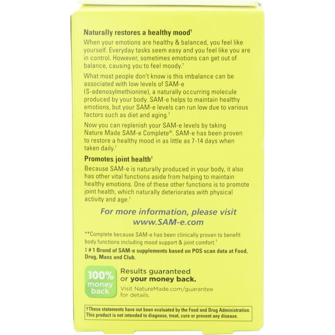 Suplemento Sam-e Completo Nature's Made 400 mg 72 Tabletas