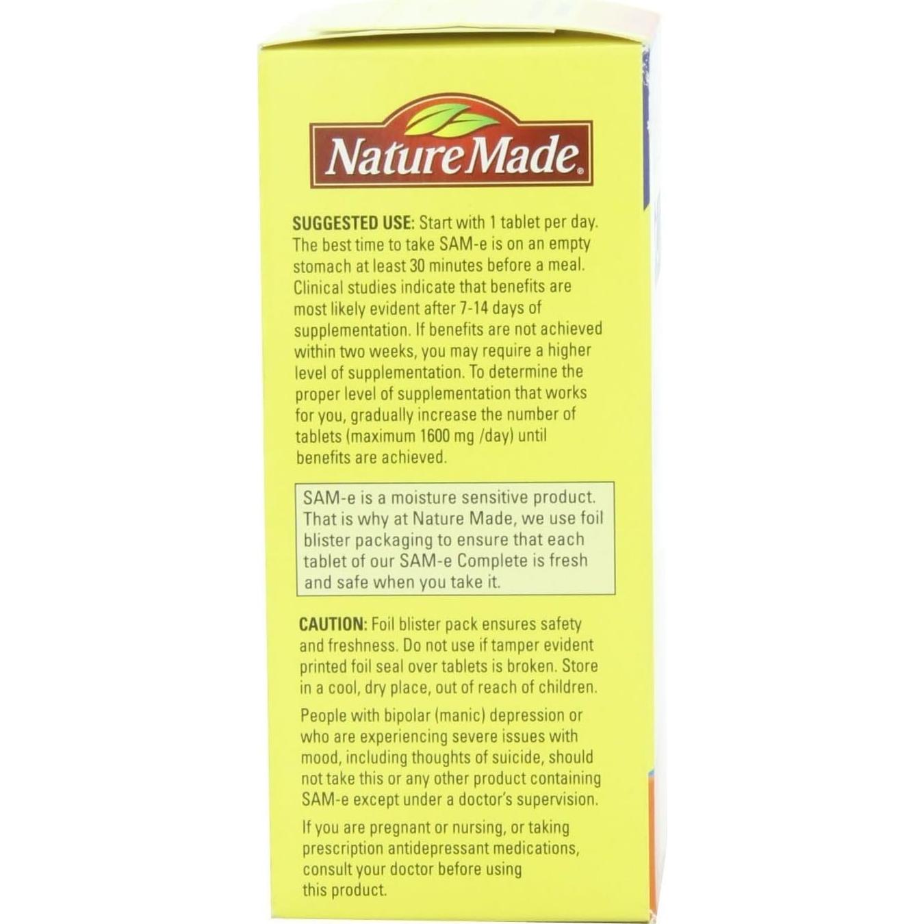 Suplemento Sam-e Completo Nature's Made 400 mg 72 Tabletas