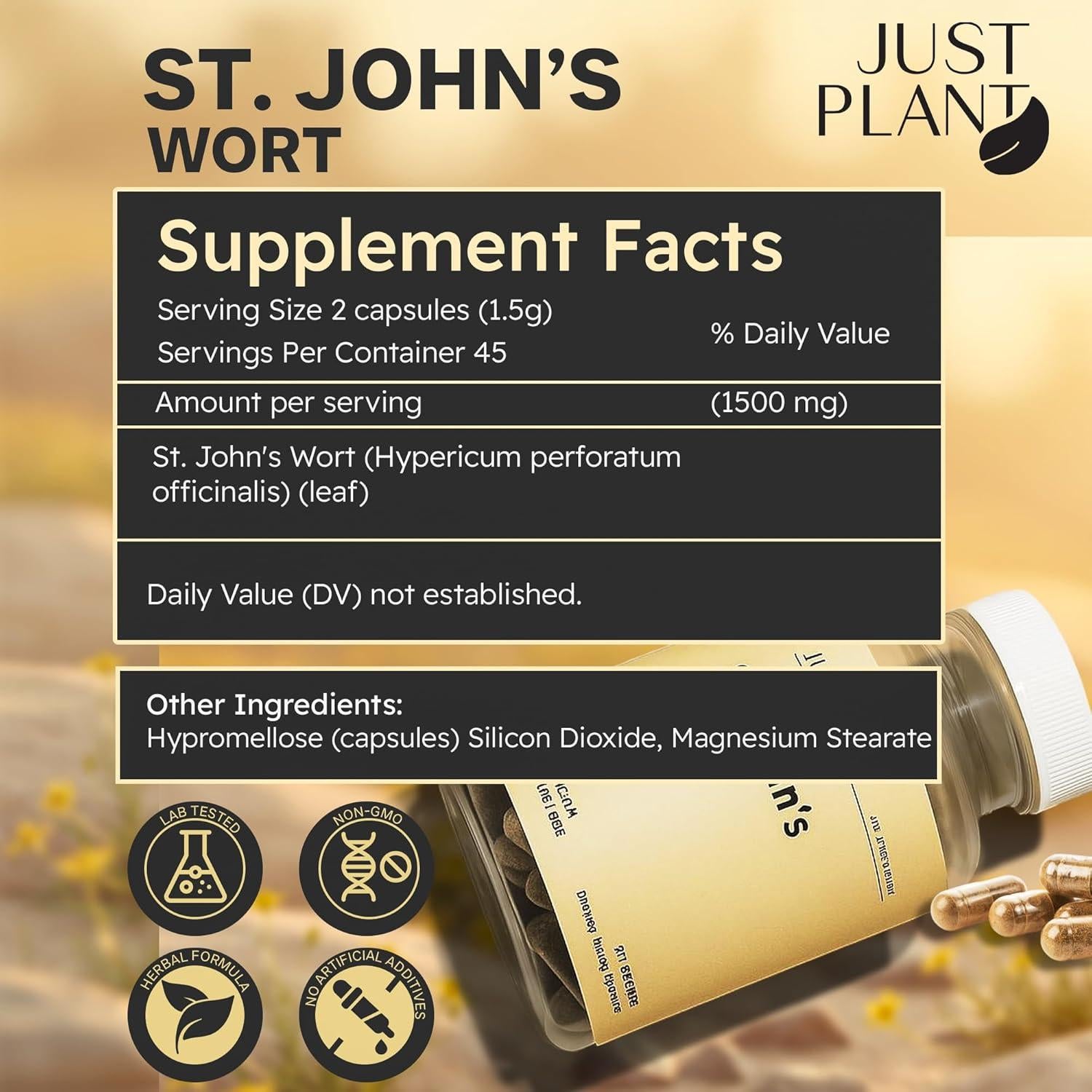 Suplemento Vegano de Hierba de San Juan 750 mg - 90 Cápsulas