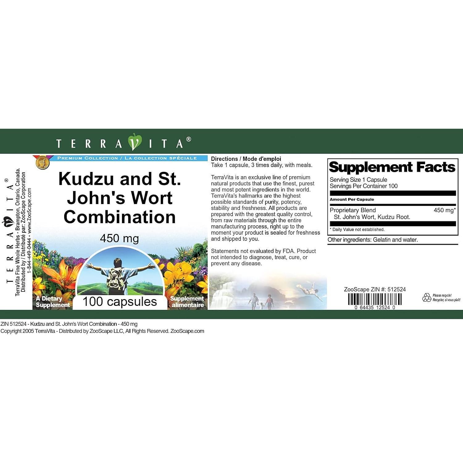 Cápsulas de Kudzu y Hierba de San Juan TerraVita 450 mg - 100 Unidades