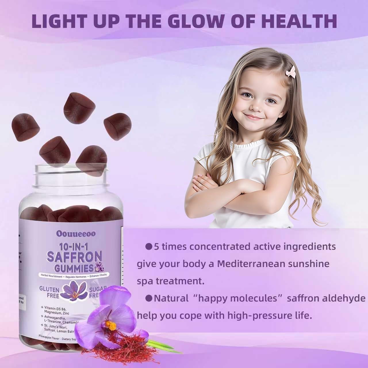 Gomitas de Azafrán OOUUEEOO Sin Azúcar 88.5mg 10-en-1 Piña