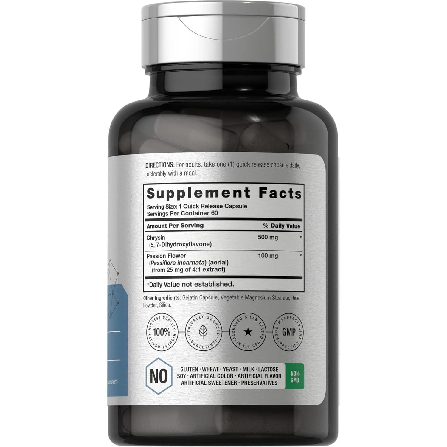 Suplemento Chrysin Horbaach 500mg 60 Cápsulas Sin OGM