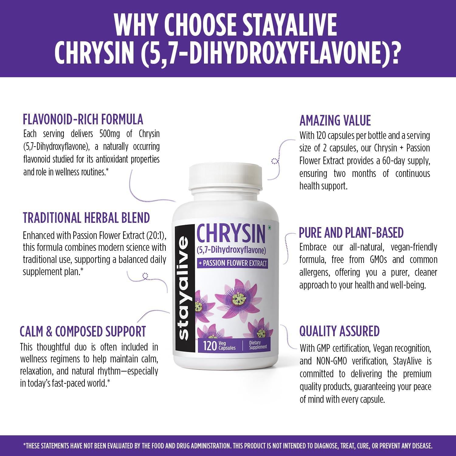 Suplemento de Chrisina Stay Alive 500mg con Flor de Pasión 120 Cápsulas